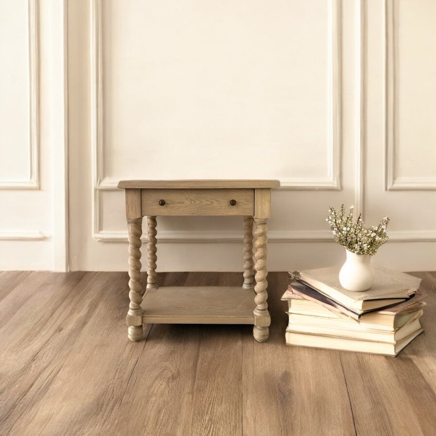 Wood Side Table with Twisted Barley Legs