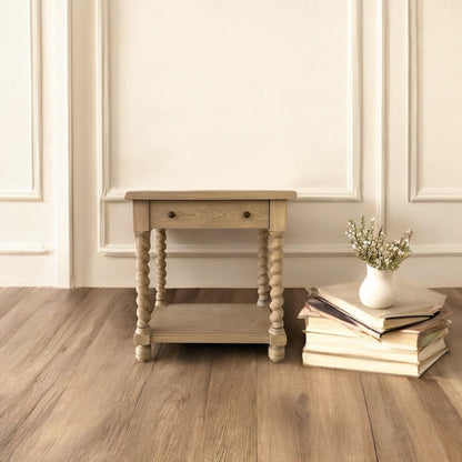 Wood Side Table with Twisted Barley Legs