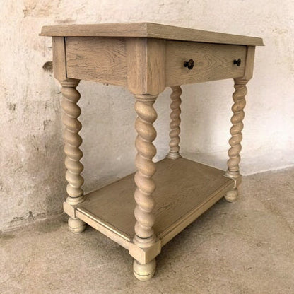 Wood Side Table with Twisted Barley Legs
