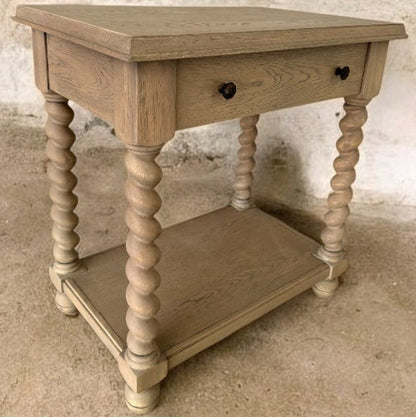 Wood Side Table with Twisted Barley Legs